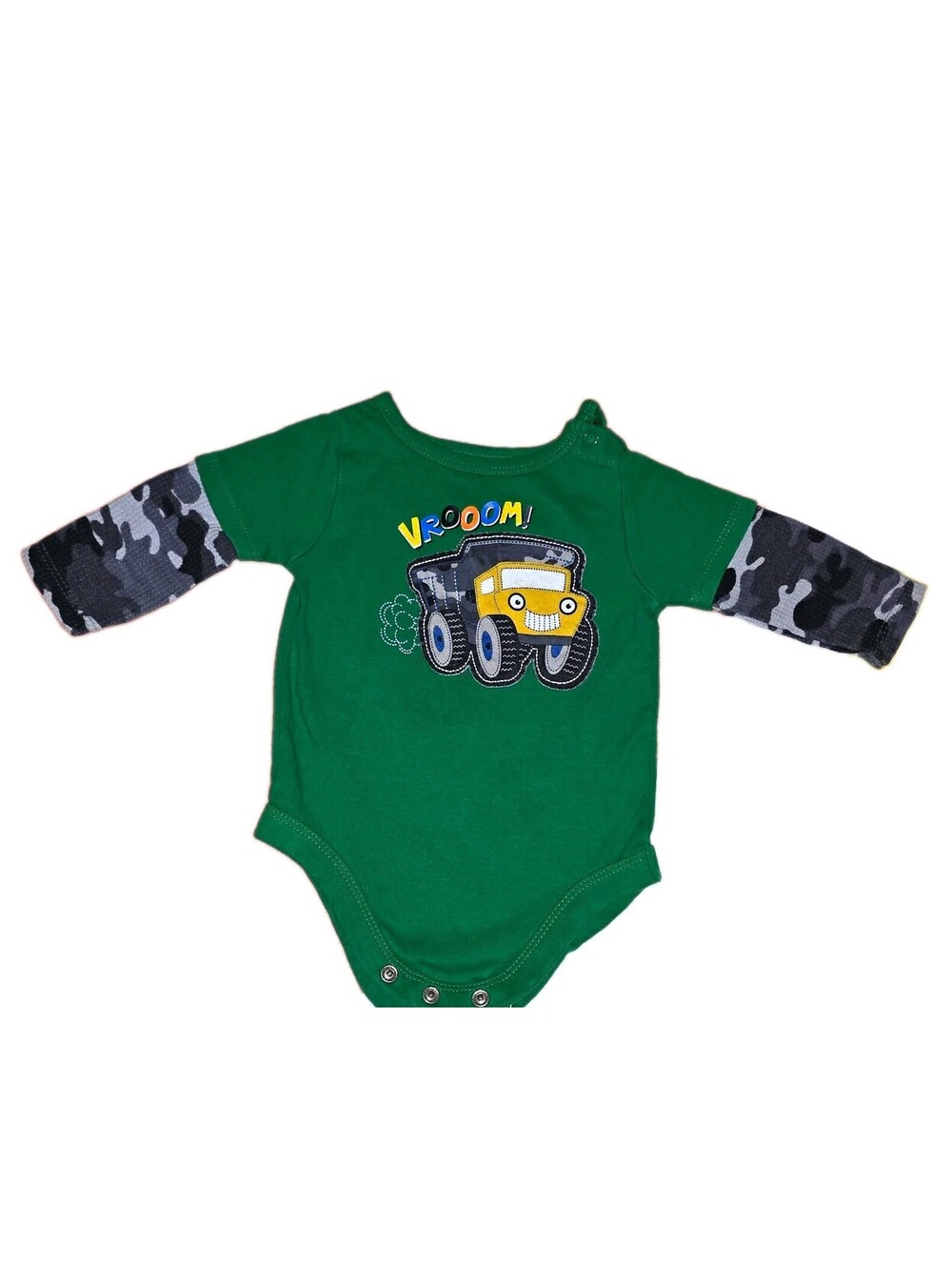 Garanimals Cotton Blend Knit Bodysuit Long Sleeve Camo Truck Green 0-3M